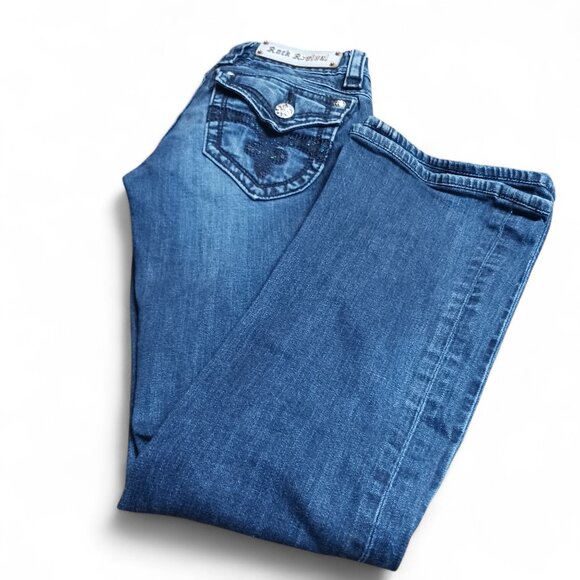 Rock Revival Heather Boot Cut Jeans Size 27 Y2K Sequin Back Pockets Fleur-de-Lis - Picture 12 of 16